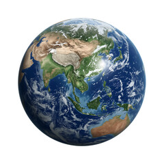 Earth's detailed surface from space with Asia and Oceania prominently displayed and illuminated