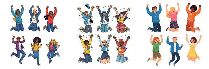 Happy Young People Jumping for Joy Set