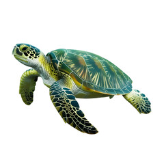 Fototapeta premium A green sea turtle swimming in the ocean, isolated on transparent background
