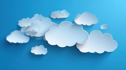 Paper Cut Clouds Against Blue Sky Background