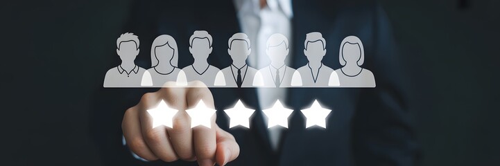 Customer Feedback and Ratings: A visual representation of consumer feedback is shown here, with a hand interacting with a rating system to communicate product or service experiences.