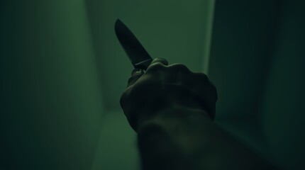 Sinister hand gripping a knife in the shadows creates intense suspense and unease, perfect for crime dramas or thriller movies
