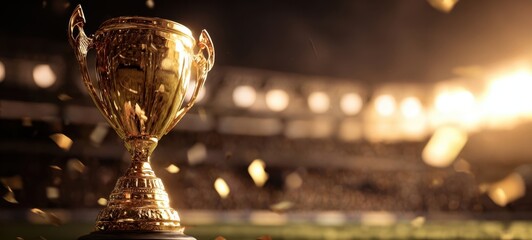 The golden trophy symbolizing victory in a grand sports celebration.