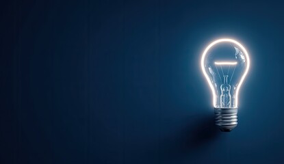 Glowing lightbulb on dark blue background, symbolizing innovation and ideas