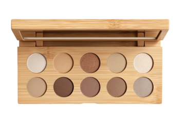 Natural shades eyeshadow palette with smooth matte and shimmer tones for versatile eye makeup on transparent background