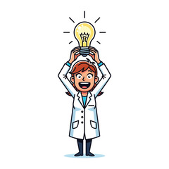 Eureka! A Scientist's Bright Idea: An animated depiction of a scientist, brimming with innovative concepts, holding up a glowing lightbulb.