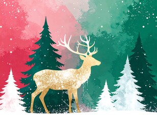 Watercolor Christmas Deer