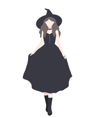 フラットイラスト　魔女の衣装を着ている女性　背景透過