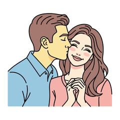 Affectionate Moment: An illustration of a couple sharing a tender kiss, symbolizing love, intimacy, and the joy of connection.
