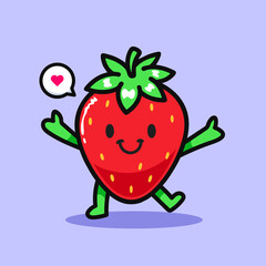 Cute Happy Strawberry Vector Character Adorable Strawberry Fruit Mascot Illustration