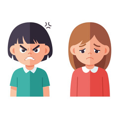 Emotional Divide: A poignant illustration captures the contrasting emotions of frustration and sorrow, a testament to the complexities of human feeling, with two diverse figure.