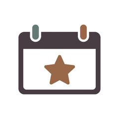 A simple vector graphic of a calendar with a star in the center, representing important dates, events, and planning