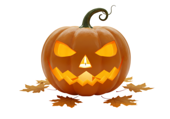 Carved Halloween Pumpkin with Glowing Face isolated on transparent background
