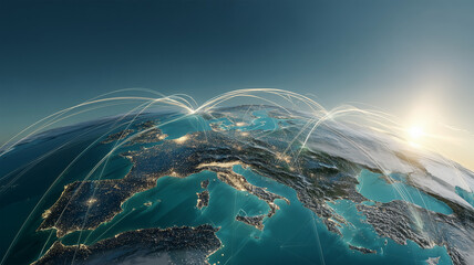 雲上の地球に透ける日中の通信網