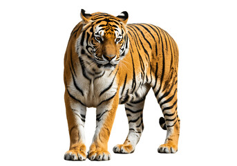 Fototapeta premium Tiger standing and looking down isolated on transparent background