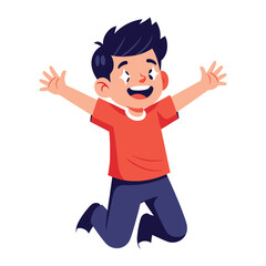 Joyful Boy in Mid-Air: A happy young boy is captured mid-jump, radiating pure joy and excitement with outstretched arms in a vibrant illustration.
