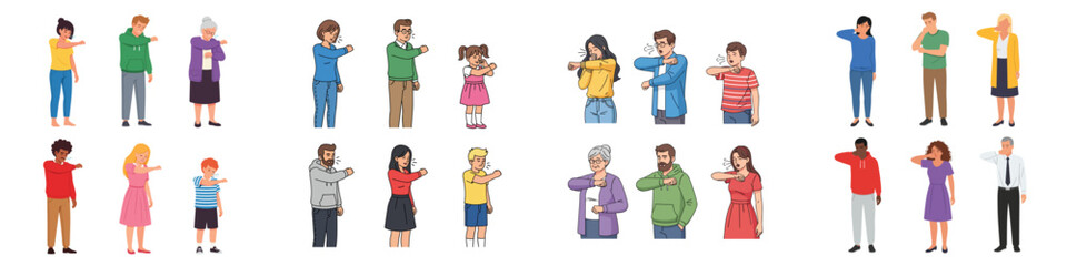 People Coughing and Sneezing into Elbow Set