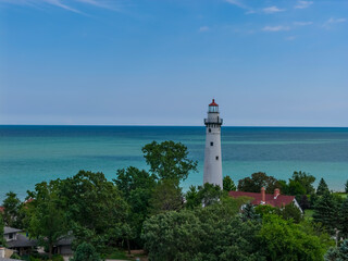 Wind Point Lighthouse: Aerial View of Wisconsin&rsquo;s Historic Great Lakes Beacon Since 1880