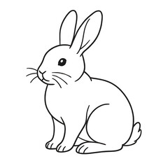 Rabbit sitting drawing outline on transparent background 