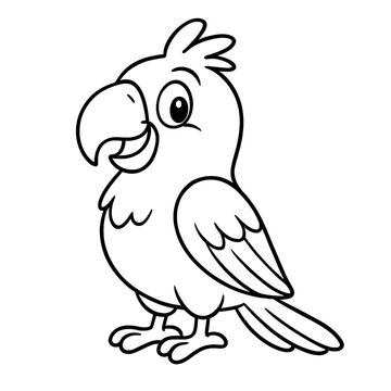 Parrot cartoon,drawing outline, transparent background