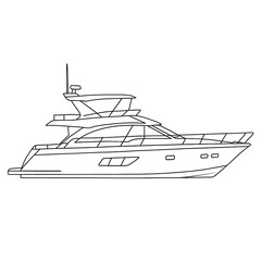 Yacht boat drawing outline on transparent background