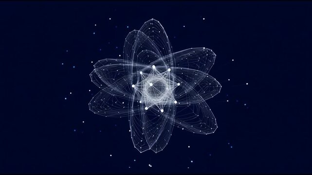 Visual Representation of Atoms and Subatomic Particles Floating in Space With a Dark Background