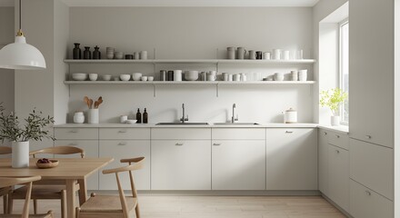 Fototapeta premium Modern Scandinavian kitchen interior with clean lines and a bright airy atmosphere