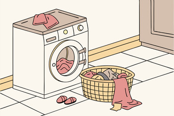 Vector illustration of a washing machine in flat cartoon style. Ideal for home appliance designs, laundry services, or modern home concepts.