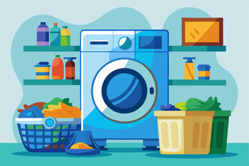 Vector flat design of a washing machine, ideal for laundry services, home appliances, or household illustration projects.