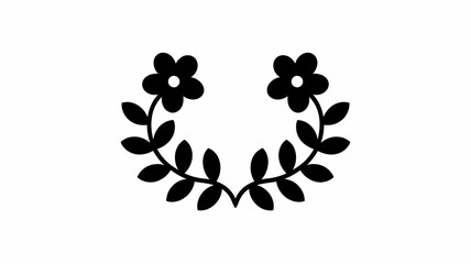 Simple black silhouette of a floral laurel wreath isolated on white background