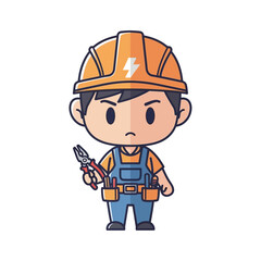 Obraz premium An electrician wearing a hard hat and tool belt, holding pliers, in a cute chibi art style, representing a skilled tradesperson
