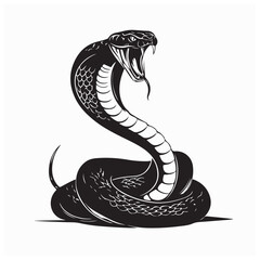 Deadly Cobra Snake Coiled with Open Mouth Attack Pose Vector on white background