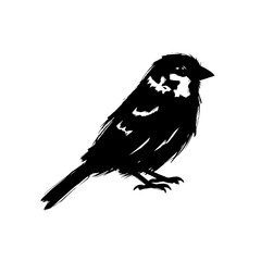 A silhouette of a sparrow bird in bold brush stroke style.
