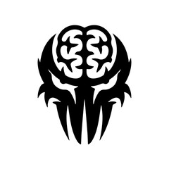 A silhouette of a tribal brain icon with abstract black markings. Ai brain