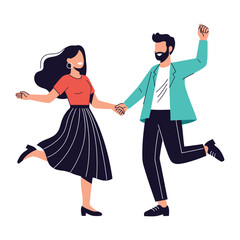 Dancing Couple’s Joyful Embrace: A couple shares a heartwarming moment of dance, hand in hand, exuding pure happiness and embodying the spirit of unity and celebration.