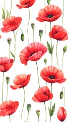 Fototapeta premium Watercolor poppy pattern