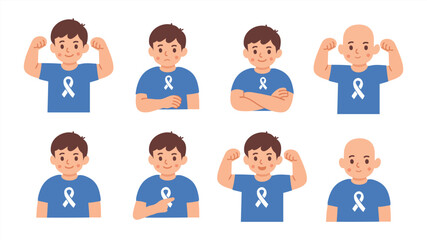 Boys flexing arms wearing blue cancer awareness shirts vector