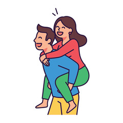 Piggyback Ride: A happy couple shares a joyful moment, the man playfully carrying the woman on his back, capturing the essence of love and lightheartedness.