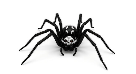 Fototapeta premium A black spider with a skull design on its body against a plain white background in a studio shot ai generated