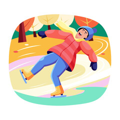 A flat style illustration showing a person doing snow skating