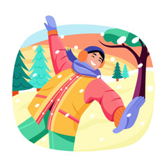 Flat illustration showing a character enjoy winter
