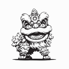 Traditional Chinese lion dance performance image vector on white background