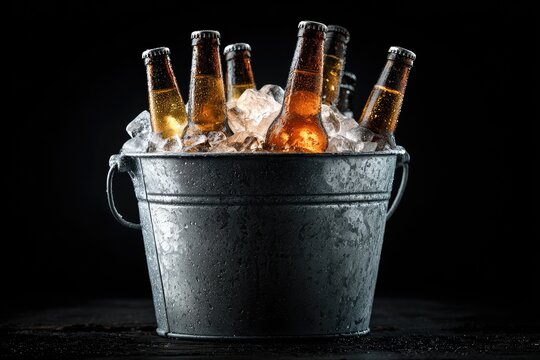 Metal bucket filled with ice and beer bottles (1)