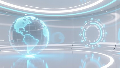 Minimal Futuristic Globe with Corporate Technology Interface on White Background Studio video