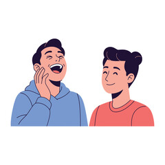 Fototapeta premium A Moment of Shared Laughter: Two friends share a genuine moment of lighthearted camaraderie, their faces reflecting the infectious nature of mirth.