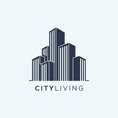 Modern city skyline logo. Minimalist design.