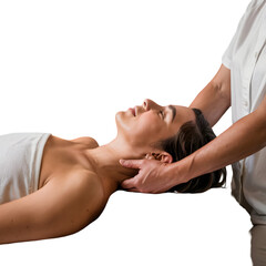Obraz premium Woman receiving a neck massage from a therapist isolated on transparent background