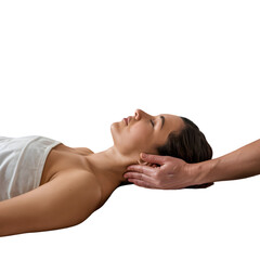 Obraz premium Woman receiving a neck massage from a therapist isolated on transparent background