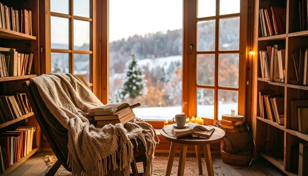 Cozy reading nook with winter view (1)