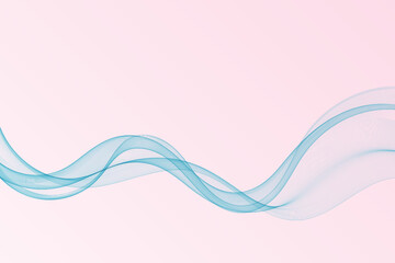 Elegant blue abstract wave with smooth gradient lines on soft pink background, minimal vector design for modern digital use.
